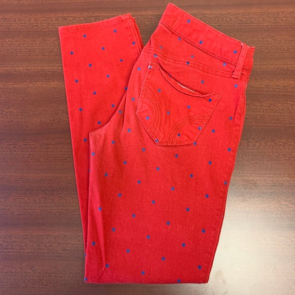 Hollister Skinny Red & Blue Polka Dot Pants